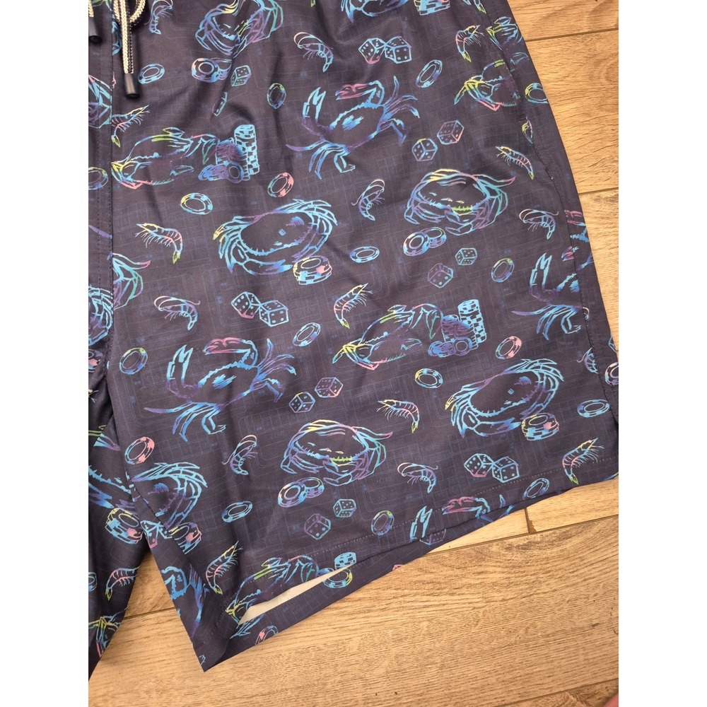 Peter Millar Mens XL Swim Trunks Navy Neon Casino Crab Shrimp Dice Print Shorts - Picture 2 of 11